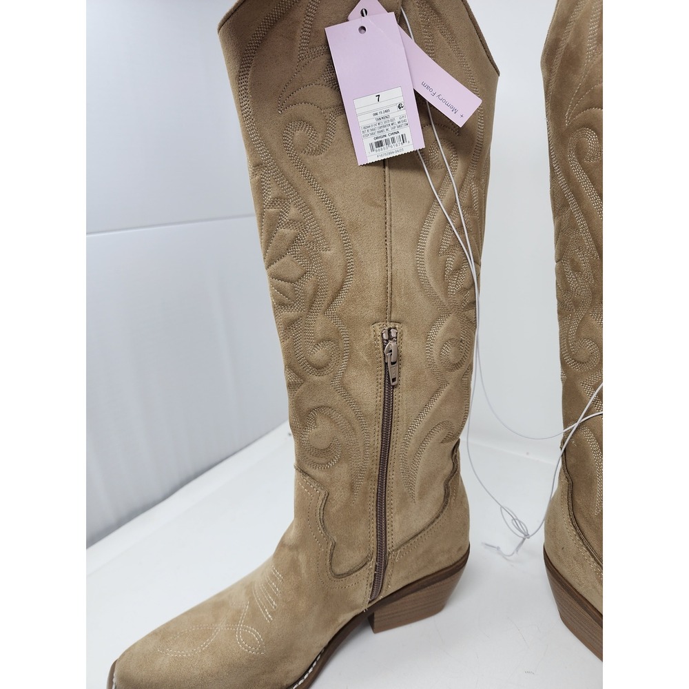 Universal Thread Tan Suede Western Knee-High Heeled Boots - Picture 4 of 13
